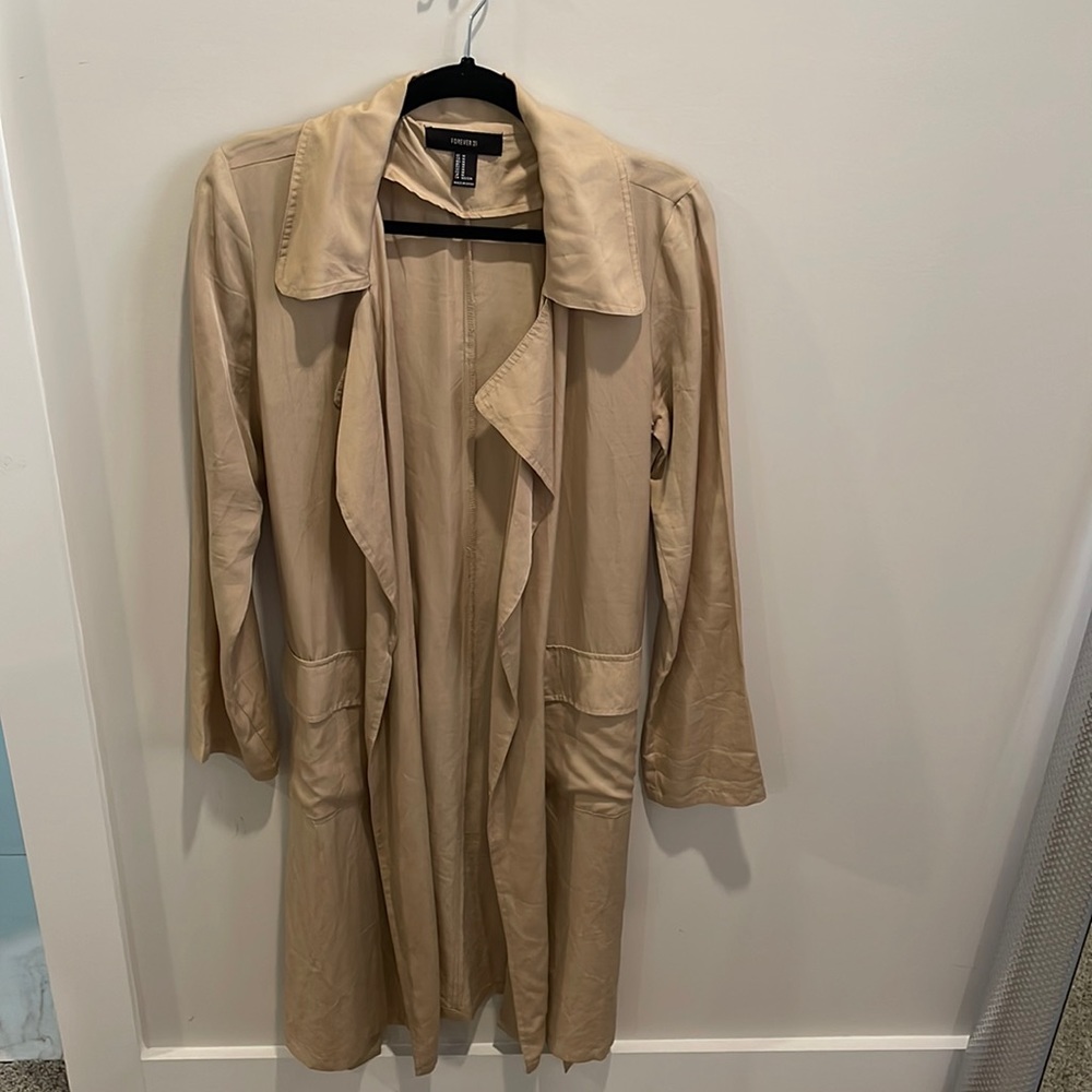 Thin, tan, long pea coat